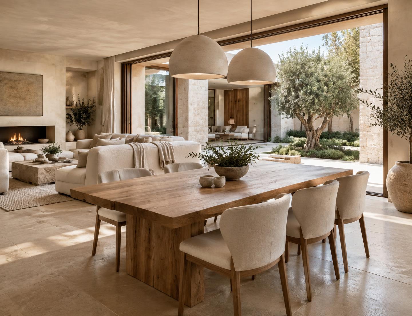 Illustrative luxury residence with furnished living space and a private courtyard